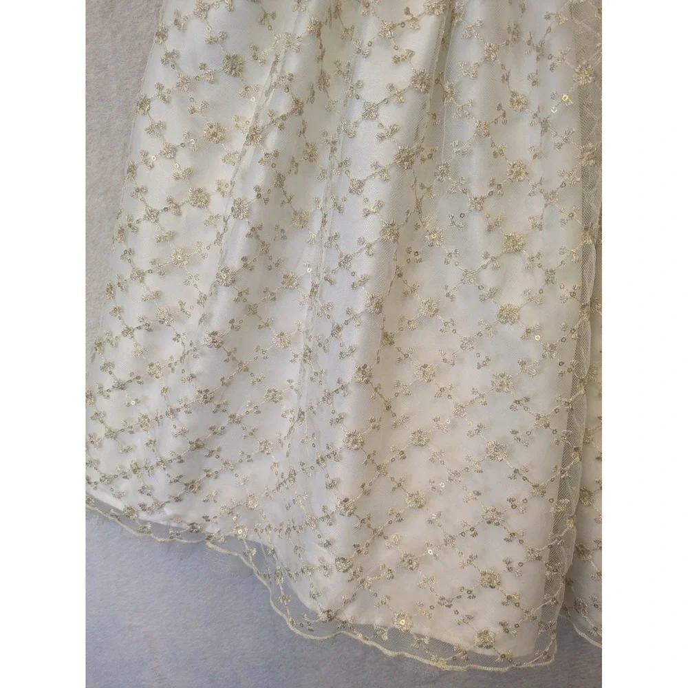 American Princess‎ Kids Ivory Gold Floral Embroidered Tulle Formal Dress